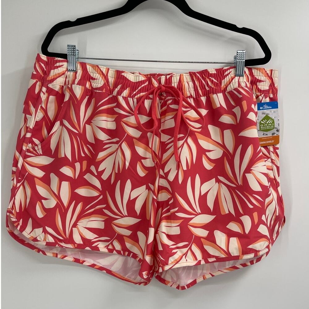 Columbia Bogata Bay Womens Peachy Coral Tropical Printed Shorts XXL Stretch NEW